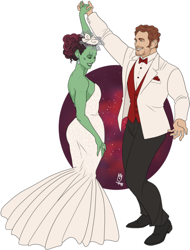 Gamora And Peter Wedding - Gamora And Peter Fanart (640x845), Png Download