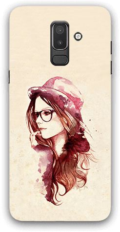 Cap Girl Samsung J8 2018 Mobile Case - Girl With Spectacles Sketch (600x600), Png Download