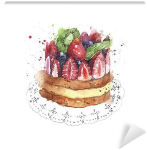 Cake Strawberry Fruit Cake Short Cake Dessert Watercolor - Cake (400x400), Png Download