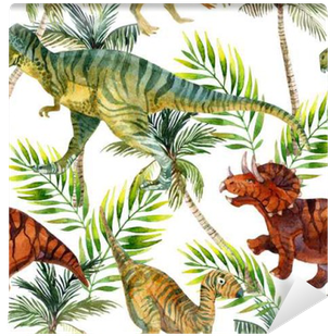 Dinosaur Watercolor Seamless Pattern Wall Mural • Pixers® - Watercolor Painting (400x400), Png Download