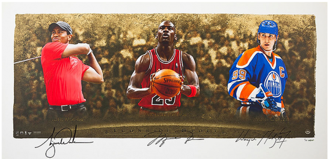 Wayne Gretzky, Michael Jordan & Tiger Woods Signed - Jordan, Gretzky & Woods Signed Framed Icons (1200x715), Png Download