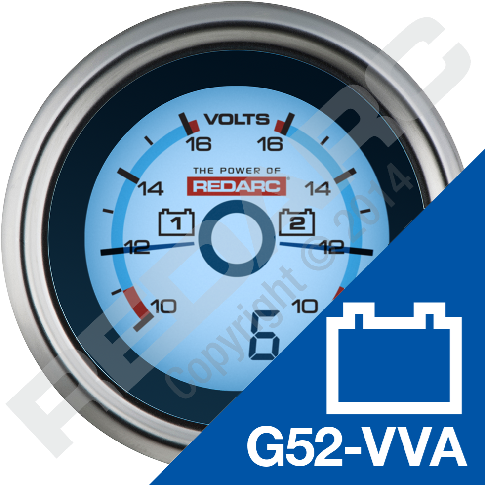 Dual Voltage 52mm Gauge With Optional Current Display - Redarc Dual Voltage Gauge (450x450), Png Download