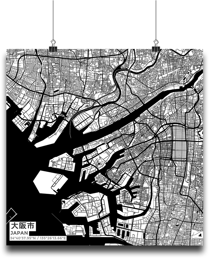 Premium Map Poster Of Osaka Japan - Ourposter.com 'osaka City Map' Graphic Art Print Poster (683x1024), Png Download