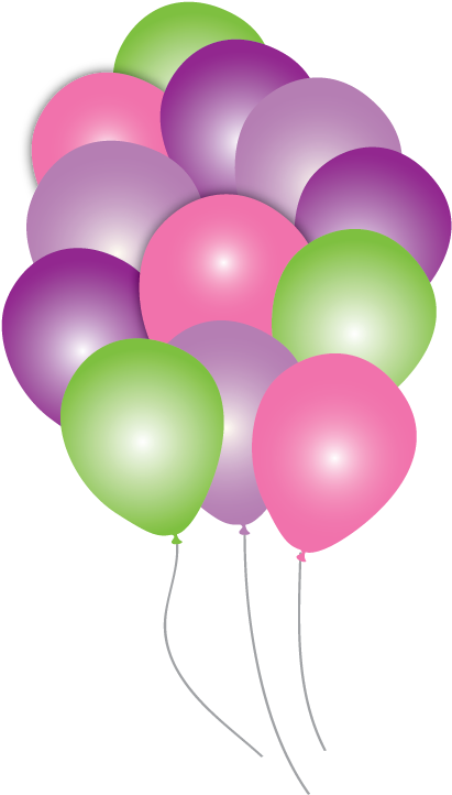 Vector Transparent Clipart Pink Balloons - Green Pink Purple Balloons (433x761), Png Download