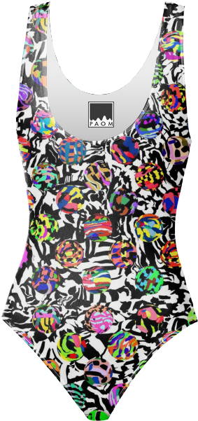 One Piece Swim Suit In Dots On Warped Checkers $98 - Maillot (400x621), Png Download