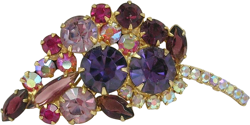 Vintage Rhinestone Pin Brooch Cluster Leaf Purple Amethyst - Amethyst (827x827), Png Download