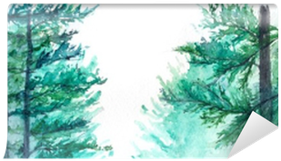 Watercolor Turquoise Winter Wood Forest Pine Landscape - Christmas Tree (400x400), Png Download