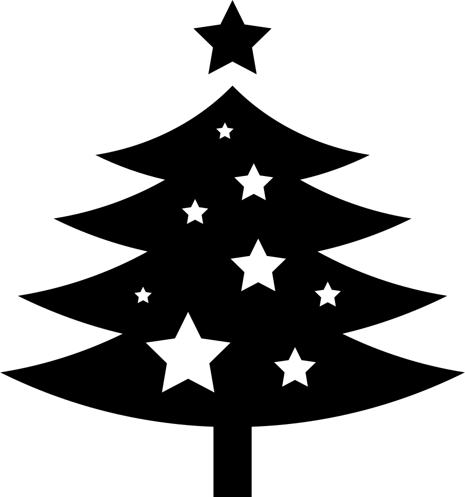 Christmas Tree Ornamented With Stars Comments - Black Christmas Tree Shape (916x980), Png Download