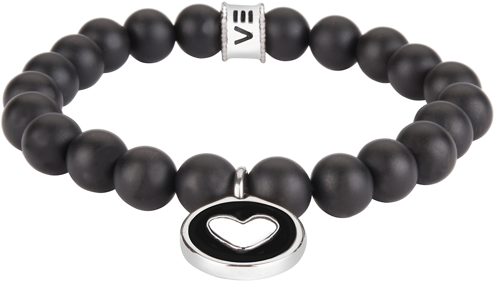 Heart Charm & Onyx Bead Bracelet - Bracelet (1066x580), Png Download