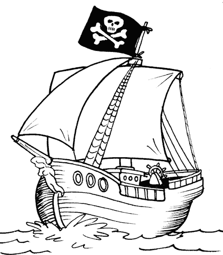 Pirate Ship - Simple Pirate Ship Drawing (443x506), Png Download