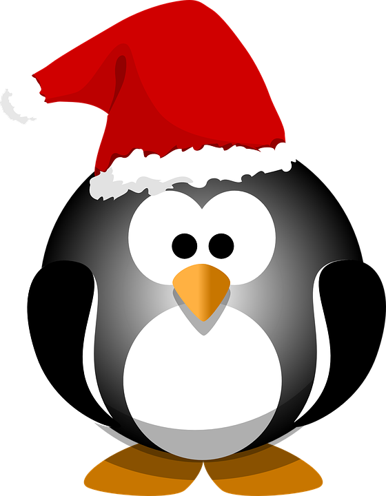 Santa Hat Clipart Holiday Hat - Cartoon Penguin With Santa Hat (560x720), Png Download