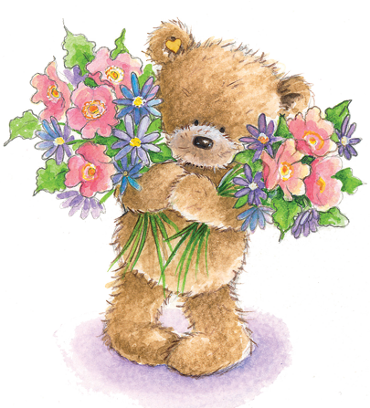 Popcorn The Bear Official Website - Happy Birthday Teddy Bear And Flowers (405x447), Png Download