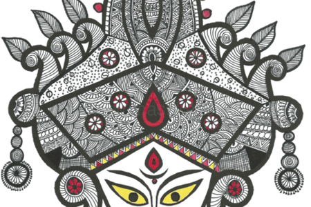 Images Of Maa K Clip Free Stock - Face Of Maa Durga Drawing (450x300), Png Download