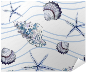 Seamless Marine Pattern With Shells, Starfish And Blue - Sfondo Marino Bianco (400x400), Png Download