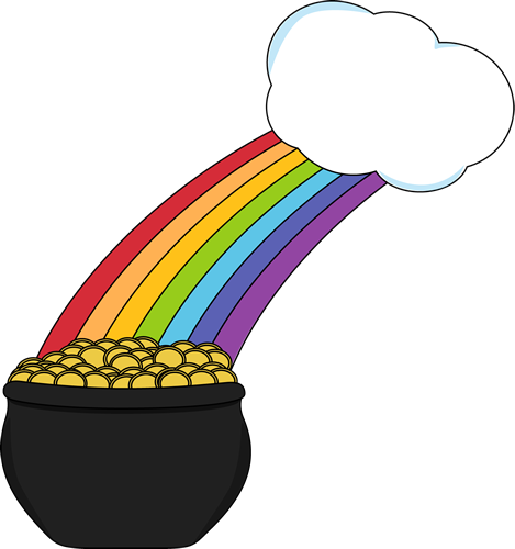 Pot Of Gold With Rainbow And Cloud Clip Art - Rainbow Pot Of Gold Clipart (469x500), Png Download