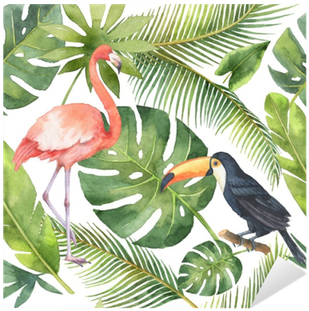 Watercolor Seamless Pattern Of Coconut And Palm Trees - Watercolor Painting (400x400), Png Download