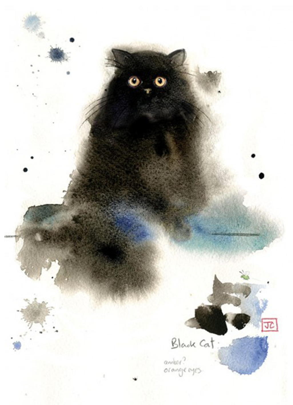 Bug Art Luxury Greetings Card - Fluffy Black Cat Drawing (1417x1417), Png Download