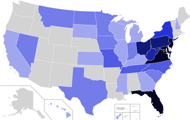 Map Of Trips Made By Donald Trump Within The United - States Voting For Clinton (645x399), Png Download
