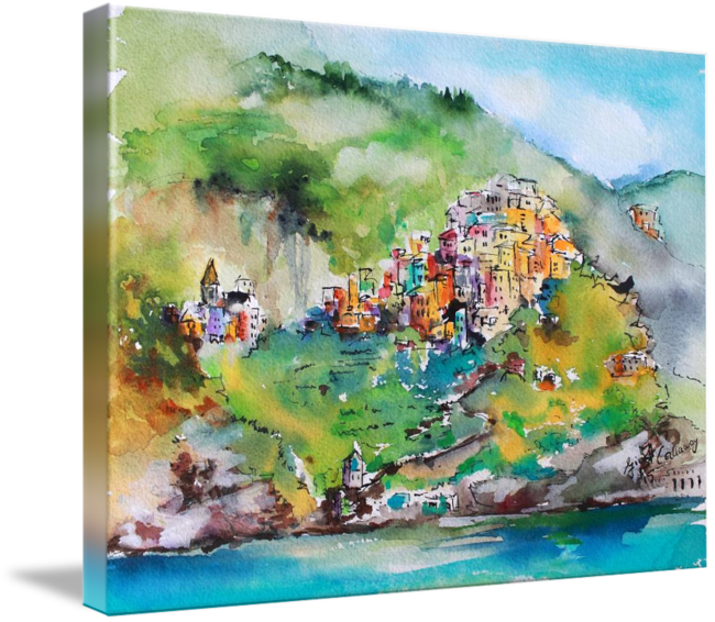 #corniglia #cinque #terre #italy #watercolor By #ginette - Corniglia Painting (650x566), Png Download