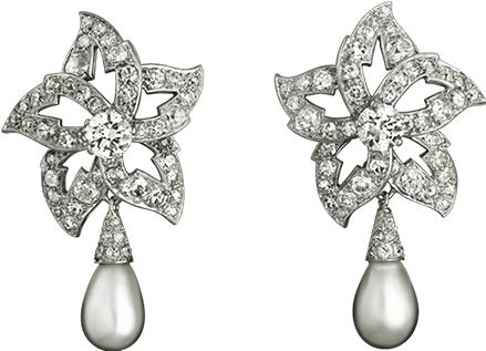 Platinum, Two Natural Pearls Totaling - Earring (1000x1000), Png Download