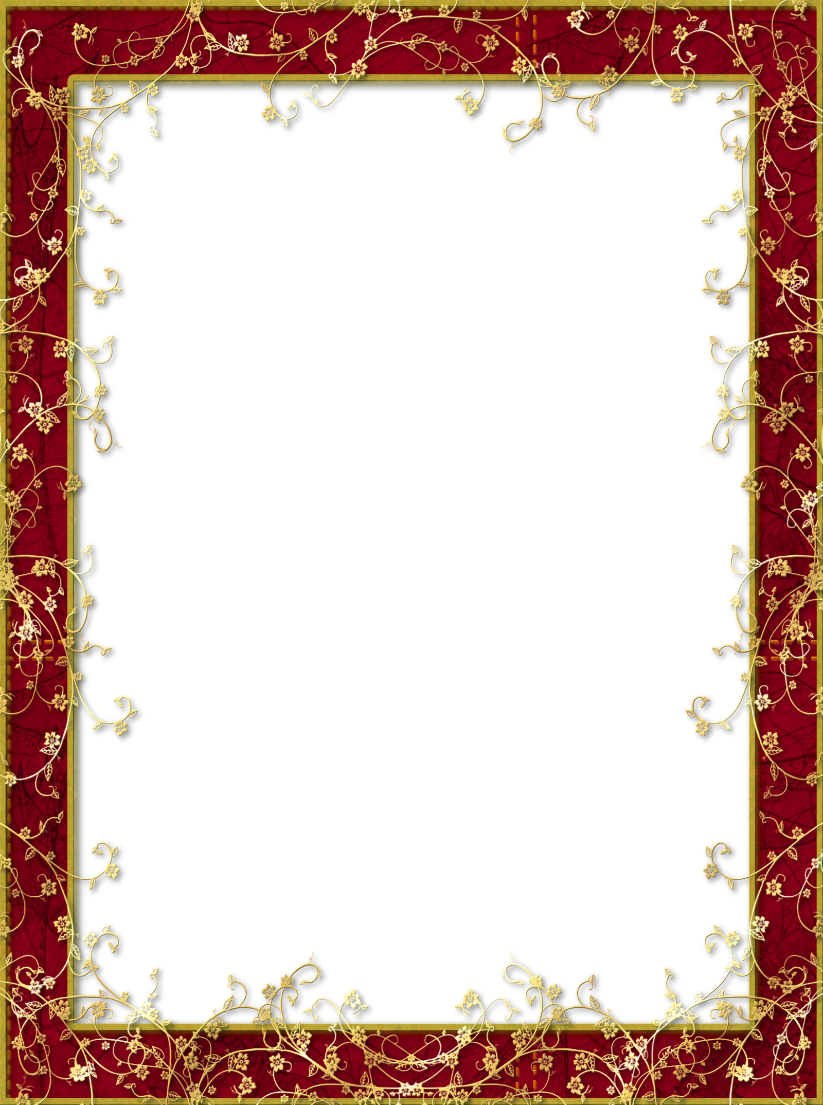 Flower Frame Png, Paper Frames, Wooden Frames, Red - Red Gold Border Transparent (1600x2149), Png Download