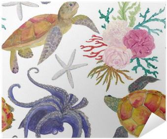 Watercolor Painting Seamless Pattern With Octopus, - Watercolor Painting (400x400), Png Download