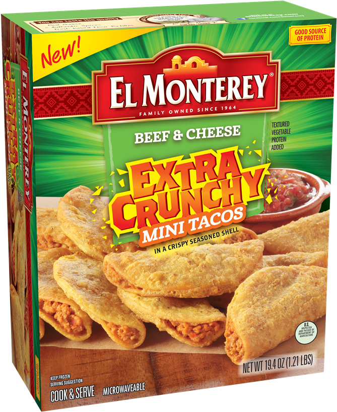 Extra Crunchy Beef & Cheese Mini Taco - El Monterey Extra Crunchy Mini Tacos, Beef (700x847), Png Download