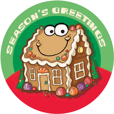 Stinky's Holiday Sticker Gingerbread House - Sticker (375x375), Png Download
