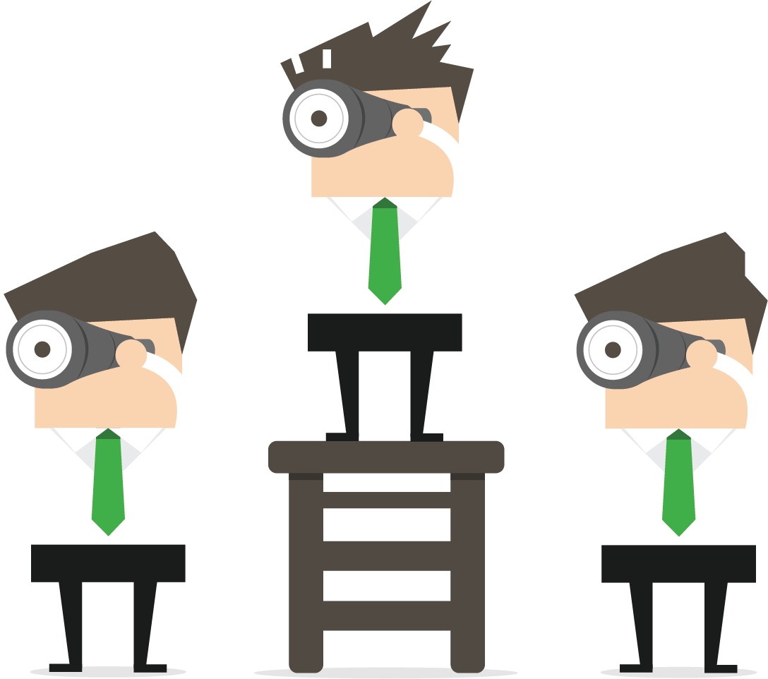 Business Men Looking Through Binoculars - Cartoon (1088x962), Png Download