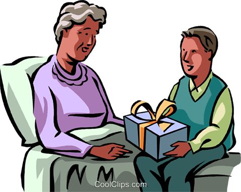 Grandson Giving His Grandmother A Gift Royalty Free - Visit His Grandma (480x382), Png Download