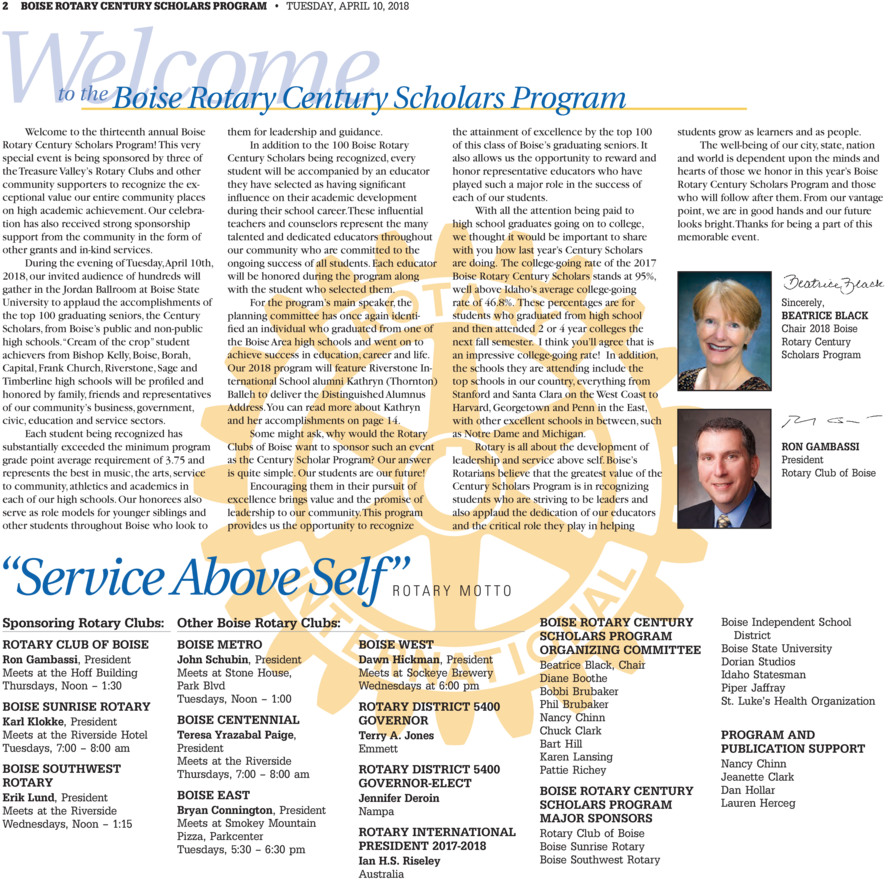 2 Boise Rotary Century Scholars Program Tuesday, April - Rotary Club Of Boise (960x960), Png Download