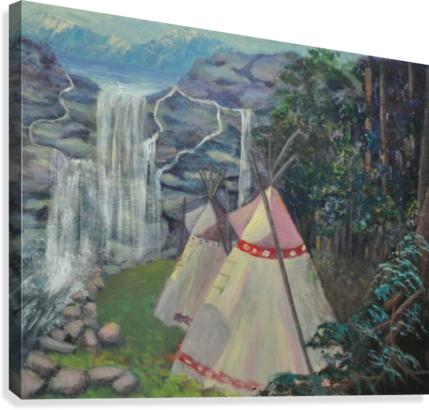 Tranquil Teepees Canvas Print - Painting (429x410), Png Download
