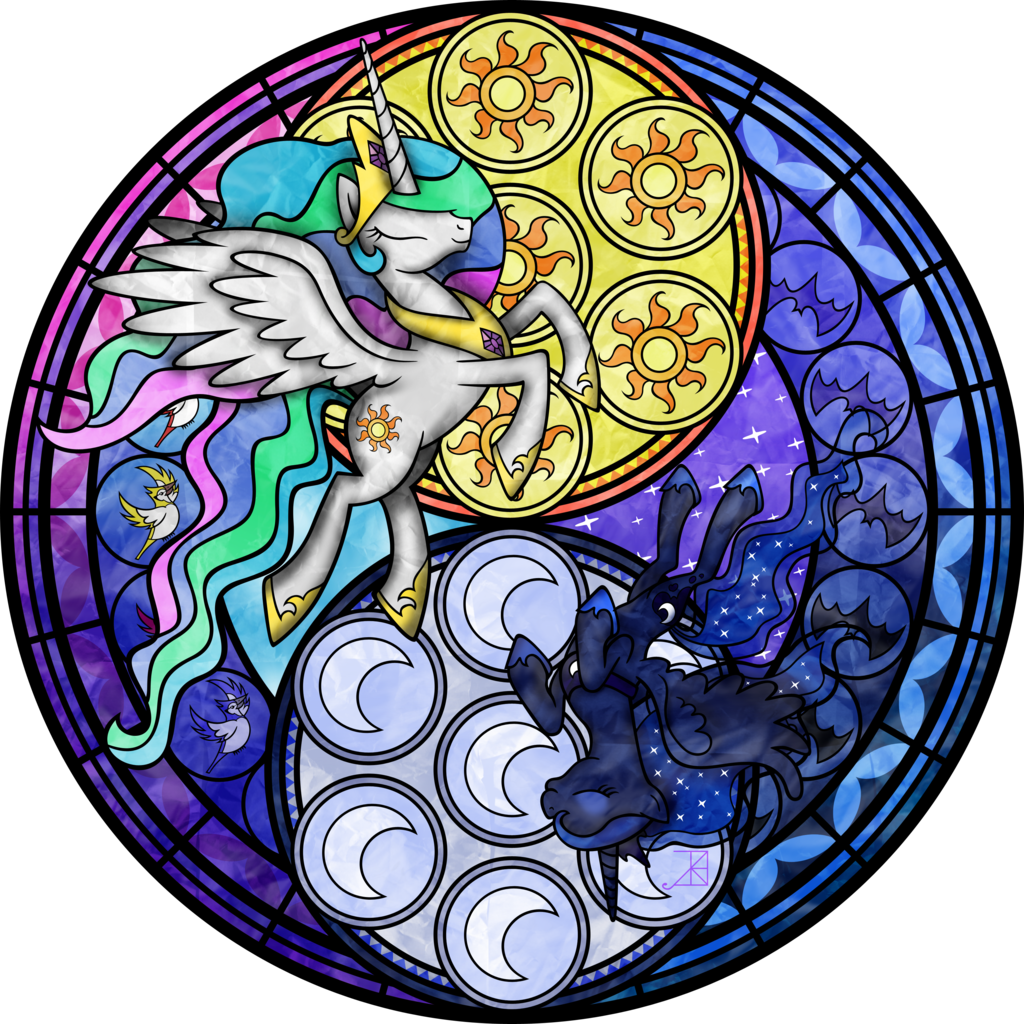 Akili-amethyst, Dive To The Heart, Eyes Closed, Kingdom - Luna And Celestia Stained Glass (1024x1024), Png Download