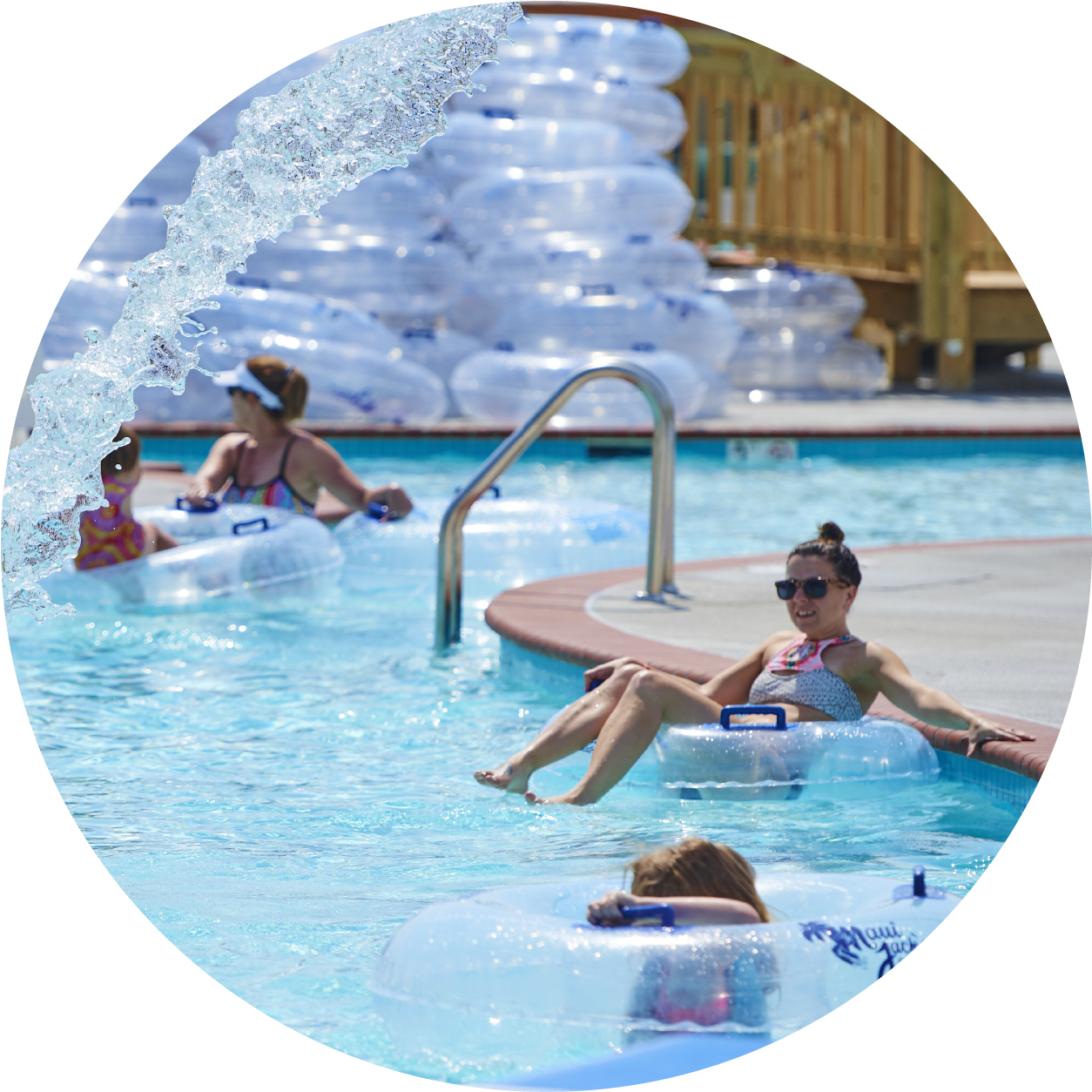 People On Floats At The Lazy River At Maui Jack's Waterpark - Park (1306x1296), Png Download