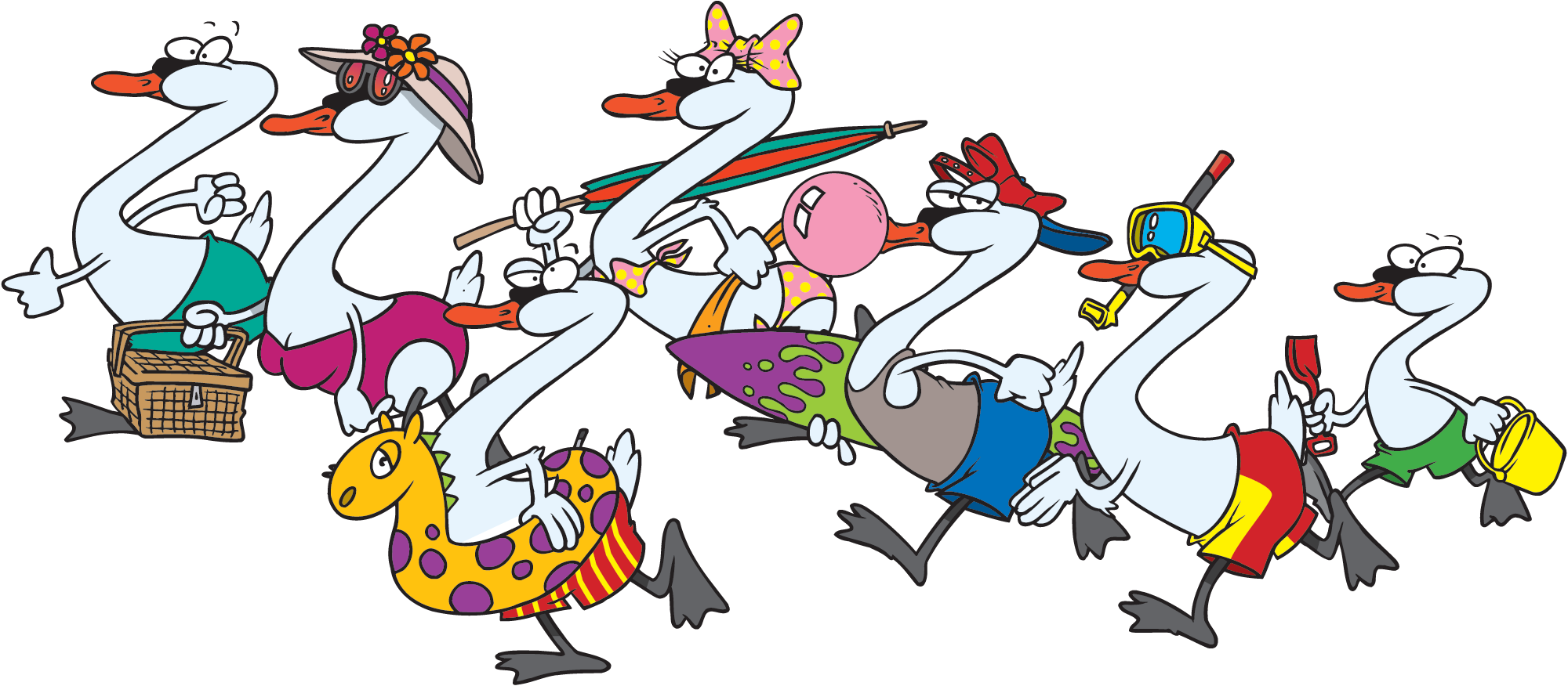 12 Cartoon People Swimming Free Cliparts That You Can - Seven Swans A Swimming Funny (2000x876), Png Download