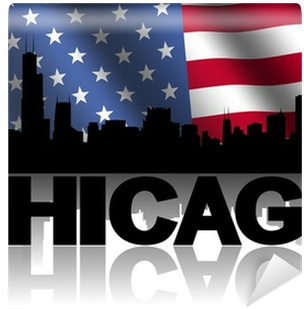 Chicago Skyline Text Rippled American Flag Illustration - Chicago (400x400), Png Download