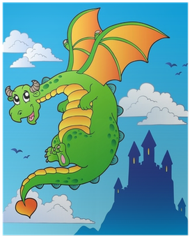 Flying Fairy Tale Dragon Near Castle Poster • Pixers® - Fairy Tale (400x400), Png Download