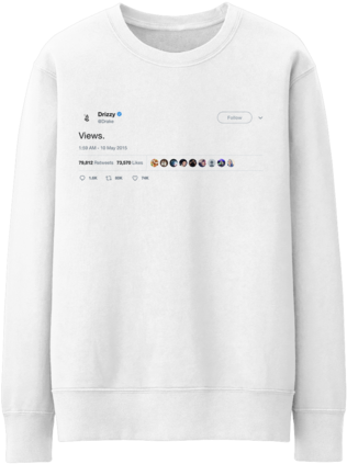 Drake Views Crewneck Sweater White Tee Tweets - Crew Neck (441x480), Png Download