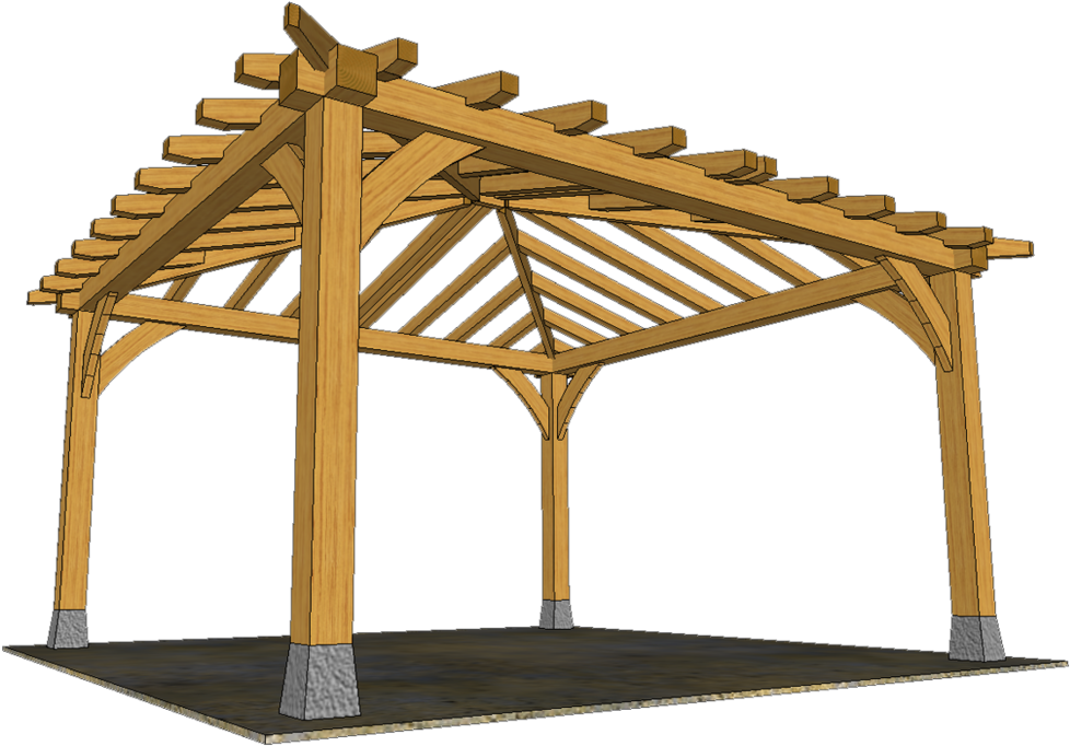 4 Post Gazebo With Oak Hipped Roof 3d1 T1 - Hipped Pergola (1000x703), Png Download