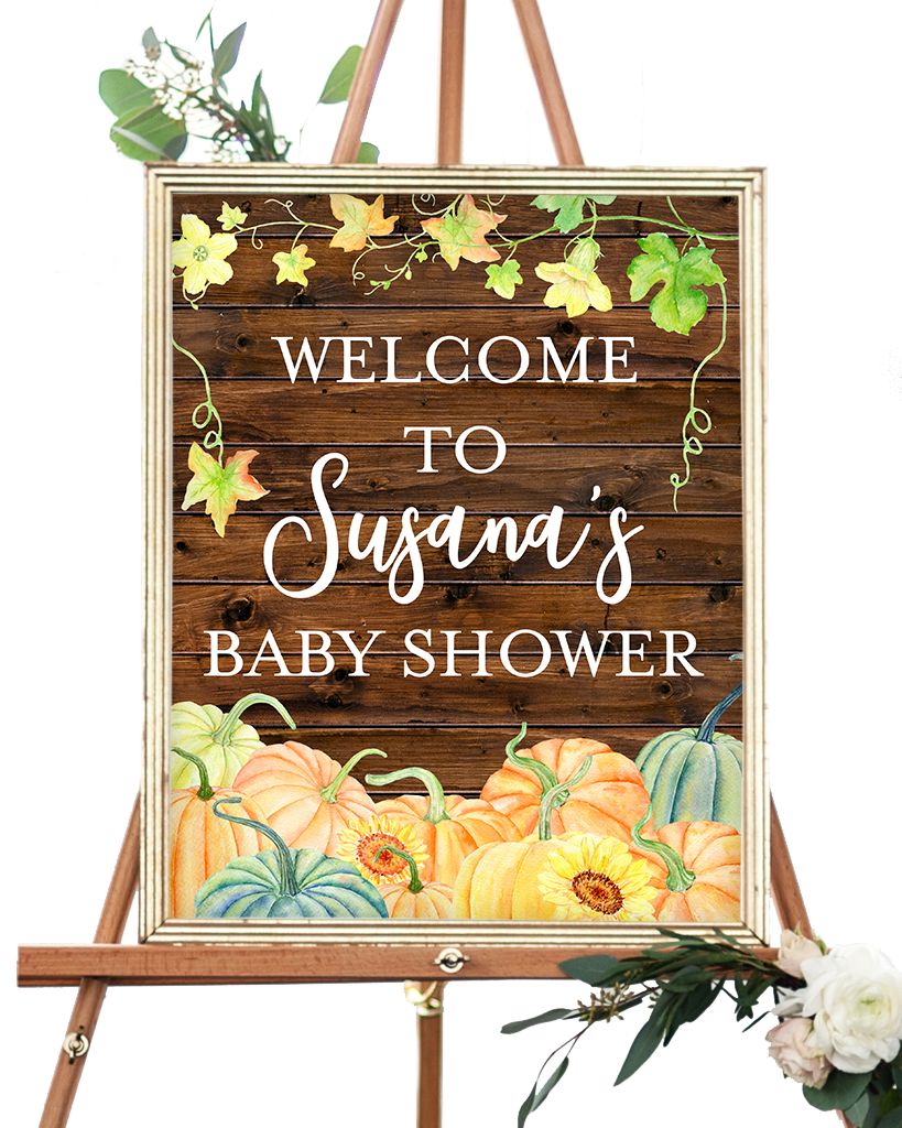 Rustic Pumpkin Fall Welcome Sign - Woodland Welcome Baby Shower Sign (819x1024), Png Download