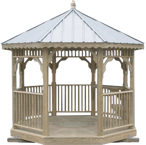 10'x10' Deluxe Wood Gazebo - Metal Roof Octagon Gazebo (470x465), Png Download