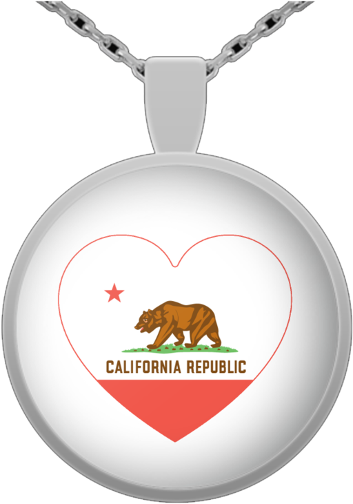 California Flag Heart Round Pendant Necklace - California State Flag (853x1024), Png Download