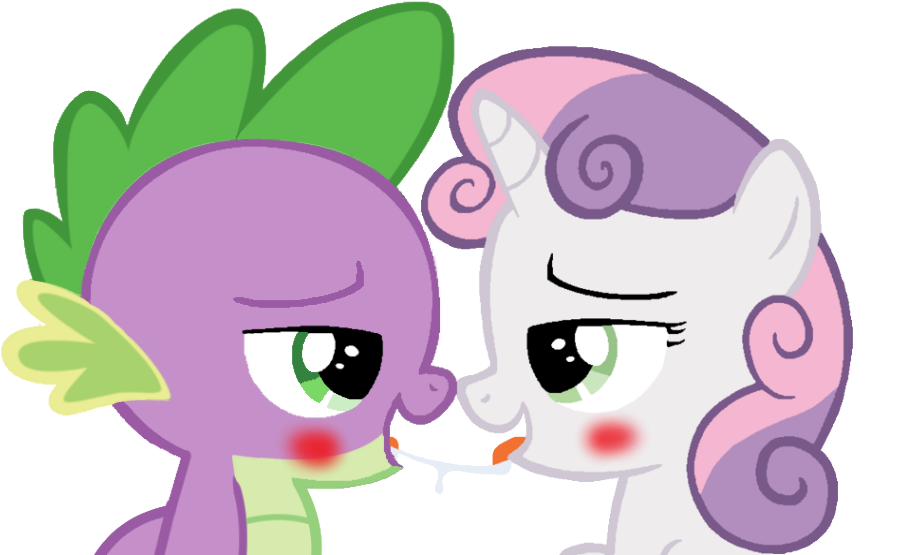 Nejcrozi, Drool, Female, Kissing, Male, Saliva Trail, - Mlp Sweetie Belle X Spike (1023x568), Png Download