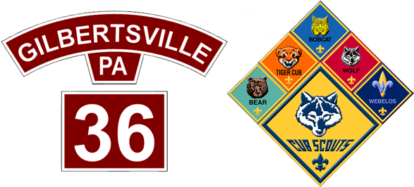 Pack 36 Gilbertsville Logo Medium - Cub Scouts (587x266), Png Download