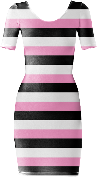 Black, Pink And White Stripes Bodycon Dress $85 - Day Dress (400x621), Png Download