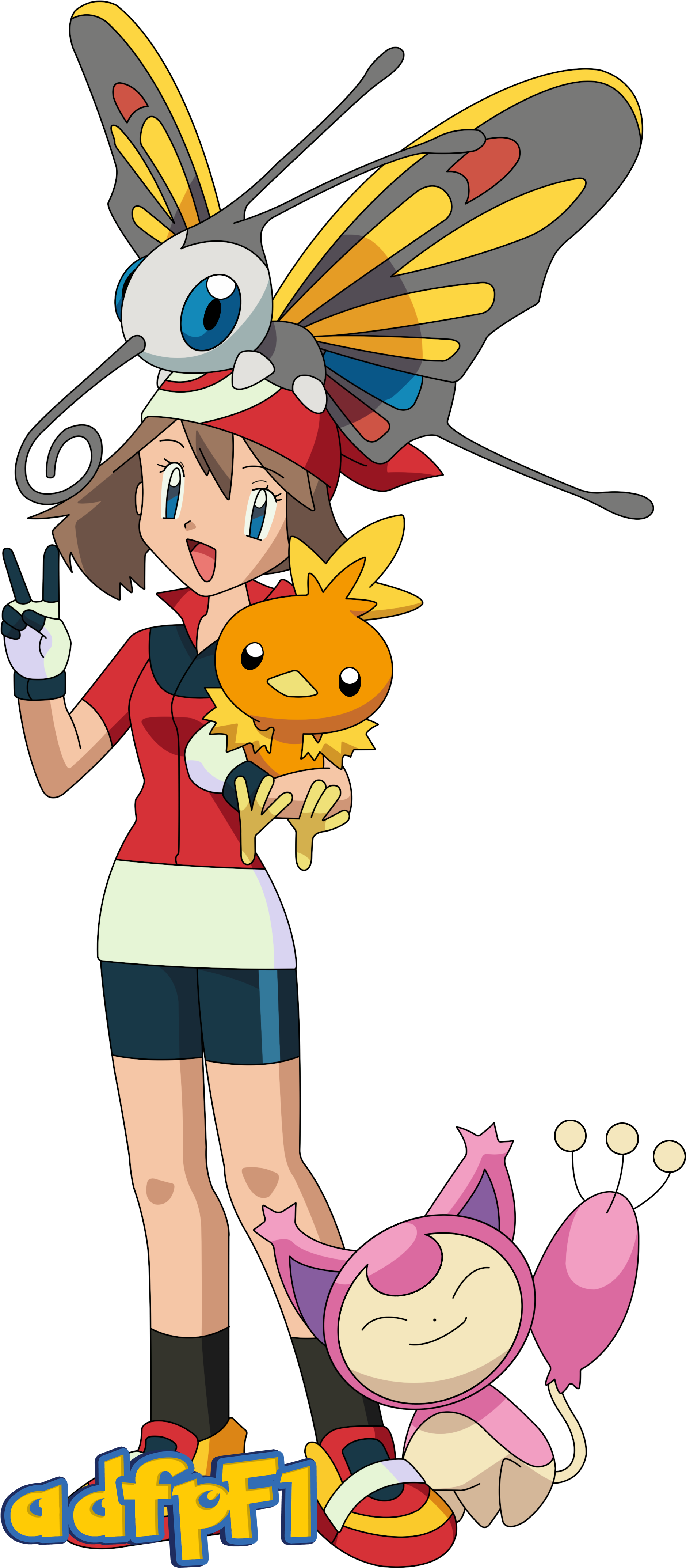 Aura , Torchic, Beautifly Y Skitty (01) By Adfpf1 - Pokemon May Adfpf1 (2000x4397), Png Download
