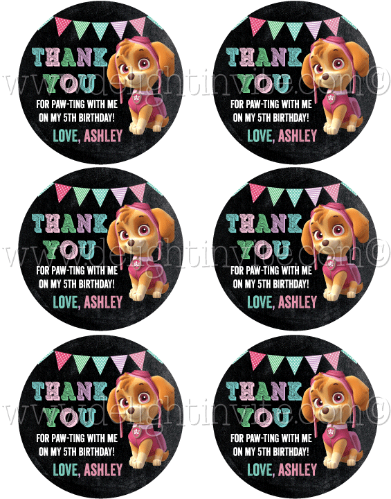 Skye Paw Patrol Birthday Sticker Tags - Paw Patrol Girl Stickers (614x794), Png Download