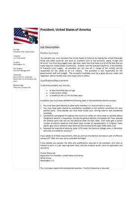 Us President - Job Posting For President (615x424), Png Download