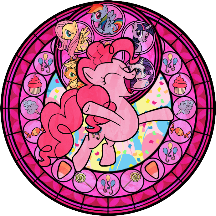 Pinkie Pie Stained Glass My Little Pony Friendship - My Little Pony Glass Tattoo (720x720), Png Download