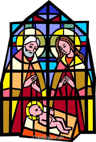 Stained Glass Jesus, Joseph, Mary Royalty Free Vector - Christmas 2 Rectangle Magnet (327x480), Png Download